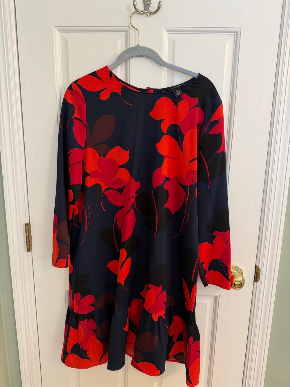 Halogen Navy Shift Dress with Red Floral Print
